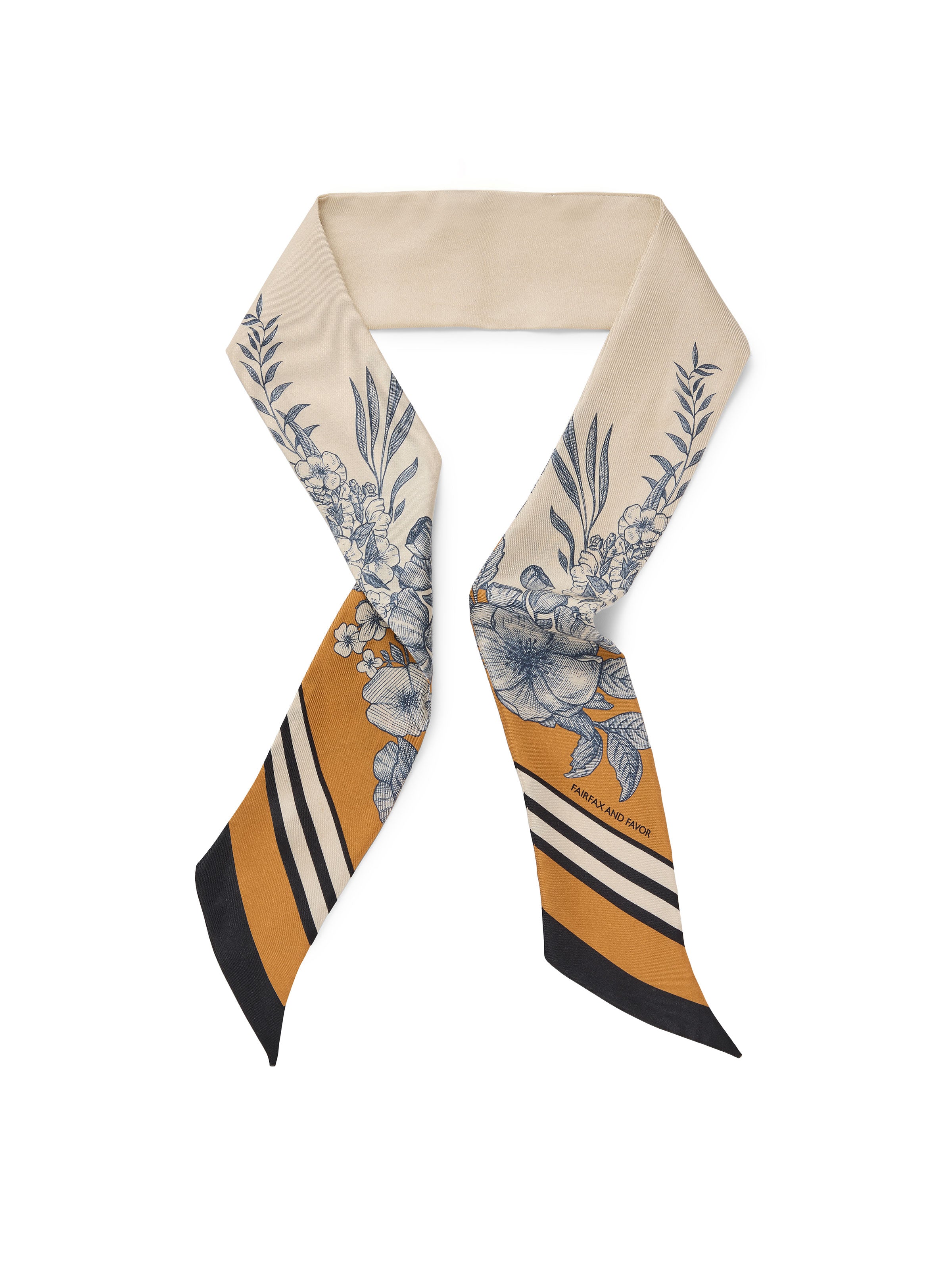 Mannington - Women's Twill Silk Scarf - Off White, Navy & Orange