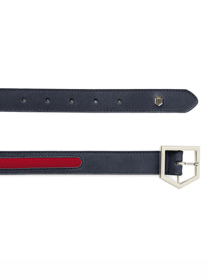 The Hampton - Women's Belt - Navy Leather & Red Suede