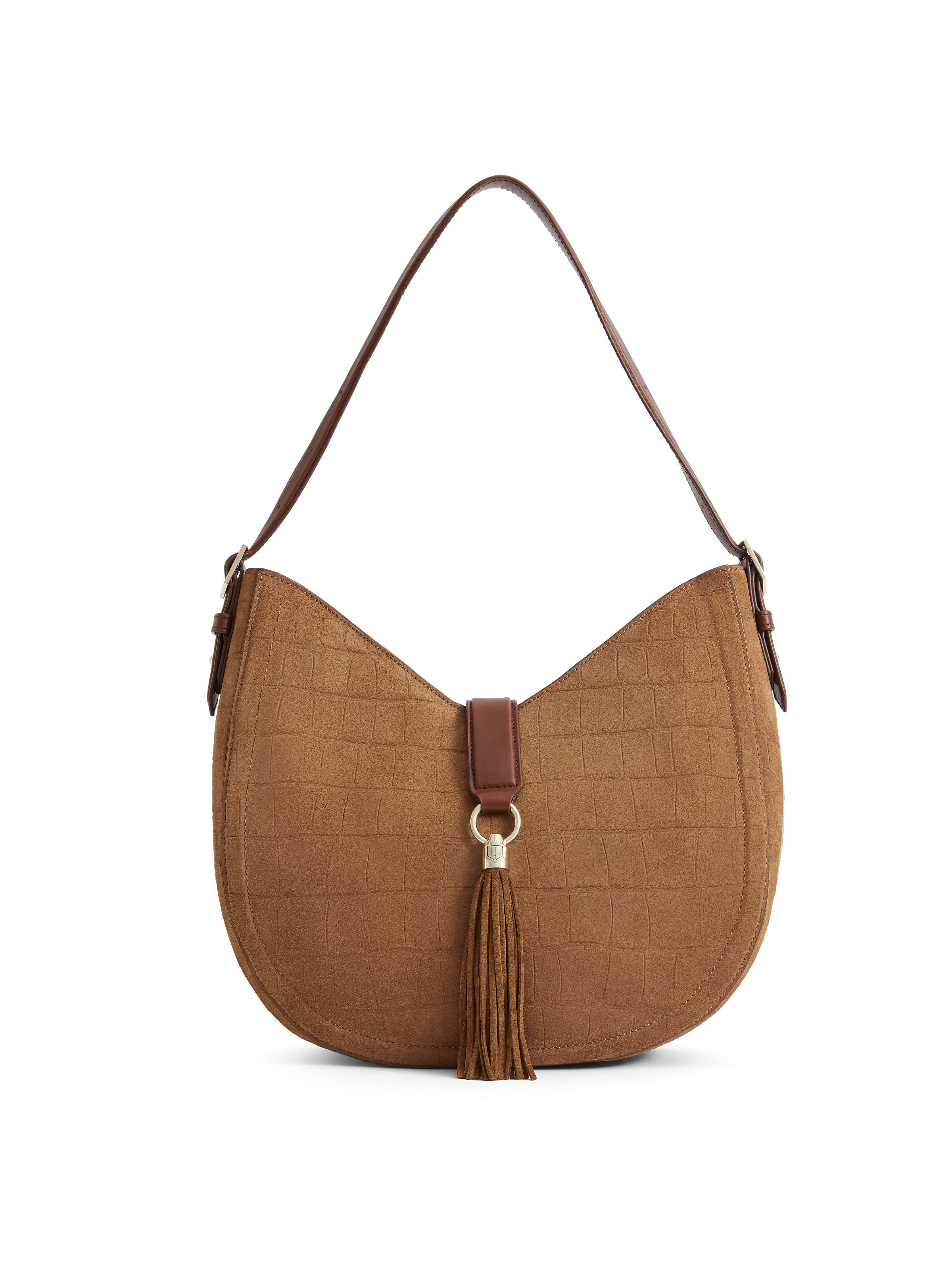 Langham Women's Hobo Bag Tan Croc Suede Fairfax Favor