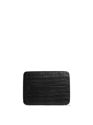 The Moorgate - Unisex Folio Bag - Black Croc Print Leather