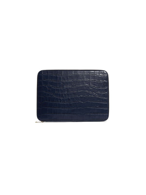 The Moorgate - Unisex Folio Bag - Navy Croc Print Leather
