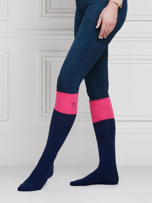 The Signature Knee High Socks - Women's Socks - Navy & Hot Pink