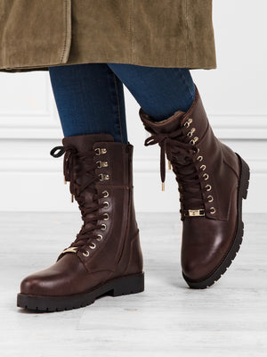 The Anglesey - Shearling Lined Combat Boot - Mahogany Leather