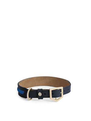 Hampton Dog Collar - Navy Leather & Porto Blue Suede