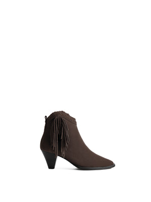 The Regina Ankle - Women's Fringed Ankle Boot - Chocolate Suede