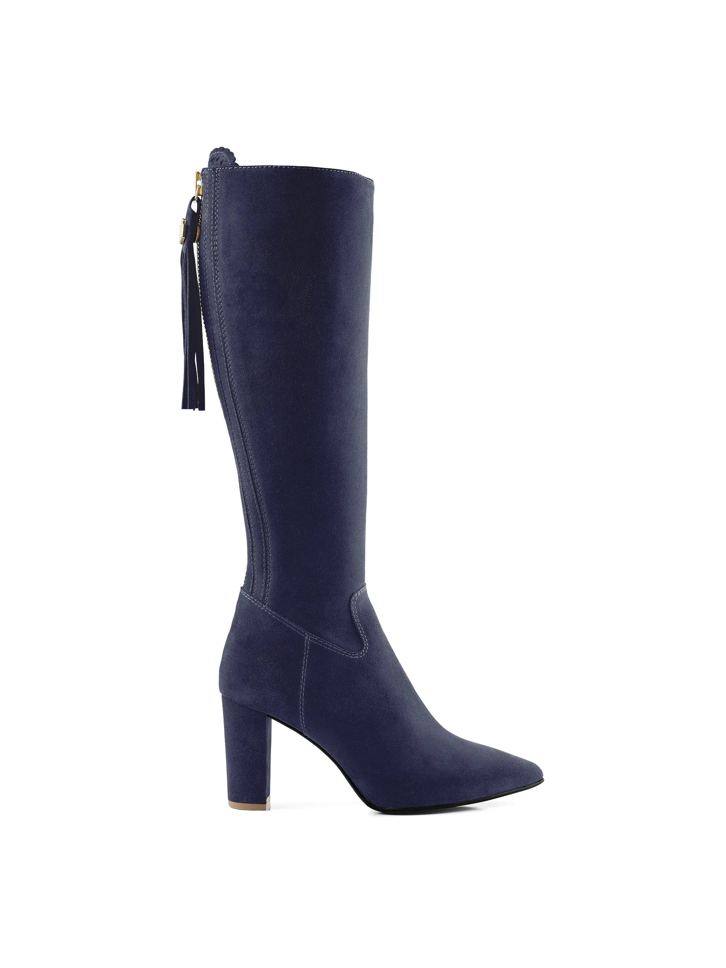 Blue suede knee high boots uk clearance