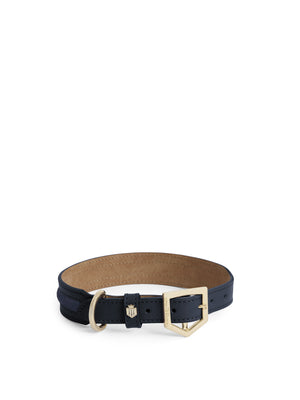 The Hampton - Dog collar - Navy Leather & Ink Suede