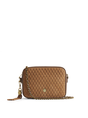 The Finsbury - Women's Crossbody Bag - Quilted Tan Suede