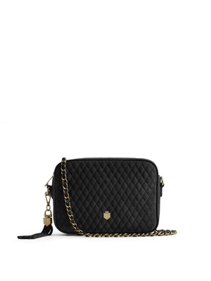 The Finsbury - Women's Crossbody Bag - Quilted Black Suede