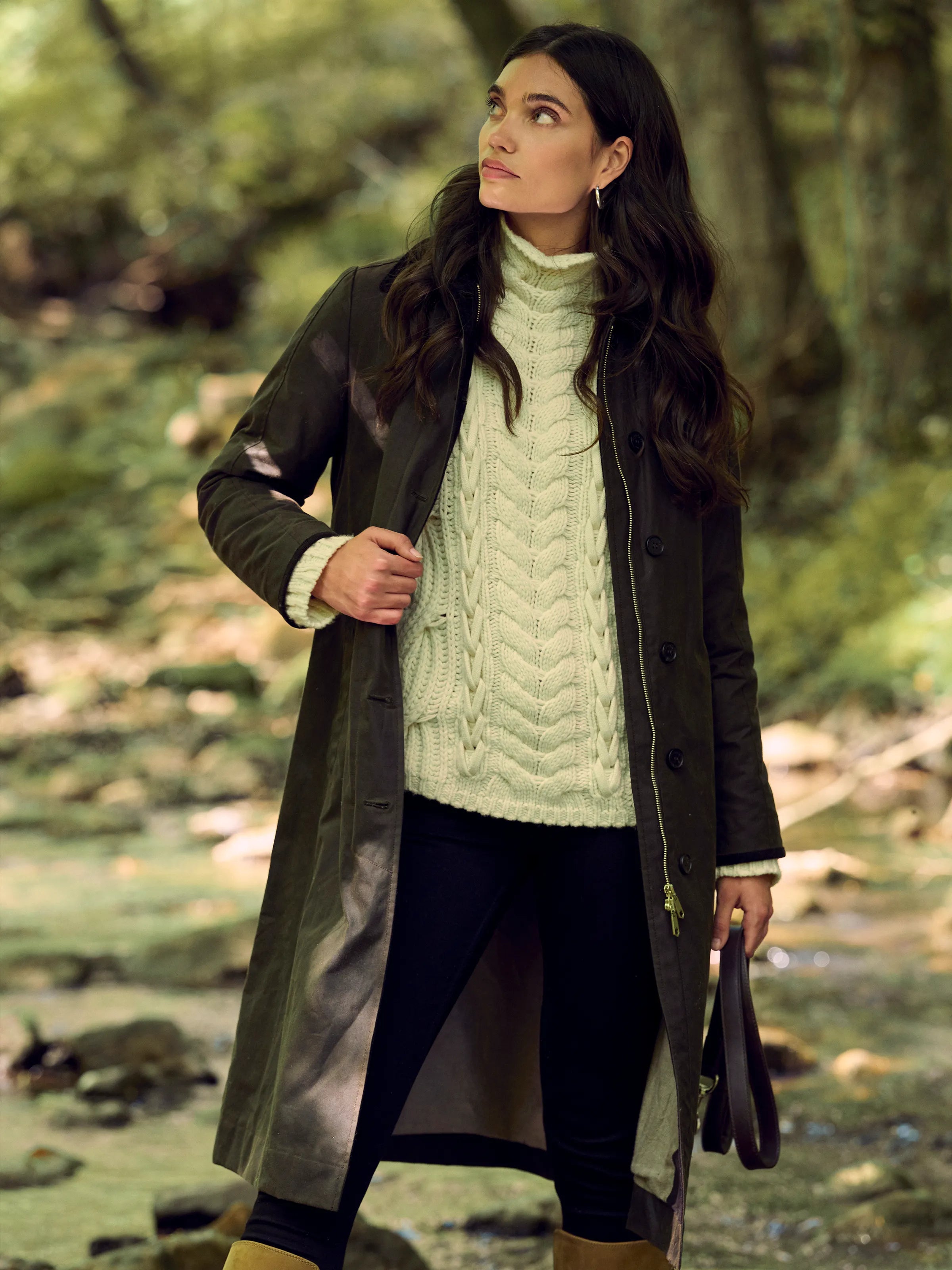 Edith - Women's Wax Longline Coat - Dark Khaki | Fairfax & Favor