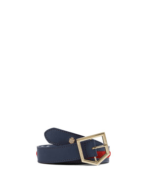 The Hampton - Women's Belt - Navy Leather & Red Suede