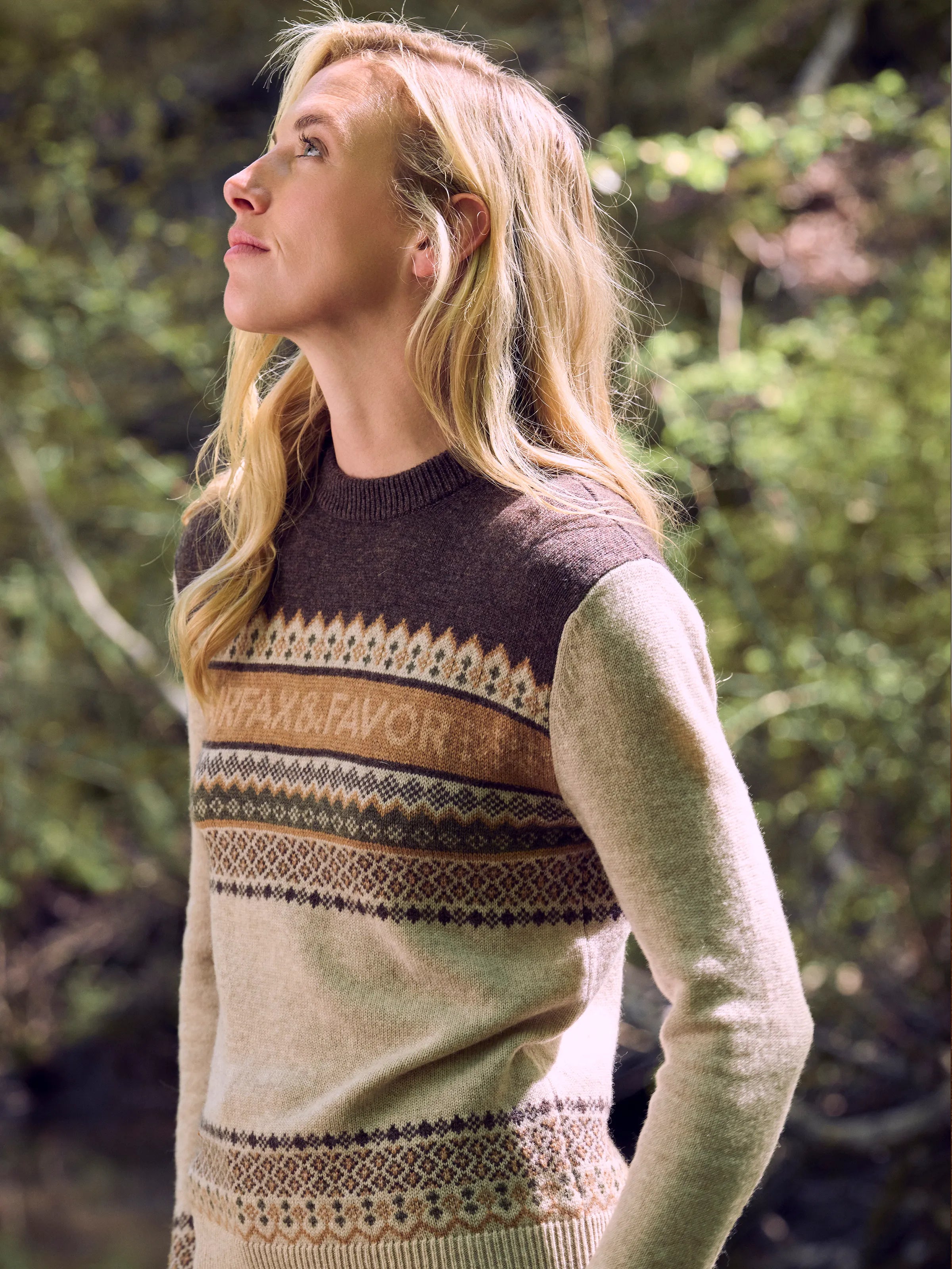 Holly Women's Fairisle Crew Neck Jumper Oatmeal Fairfax Favor - Main Image