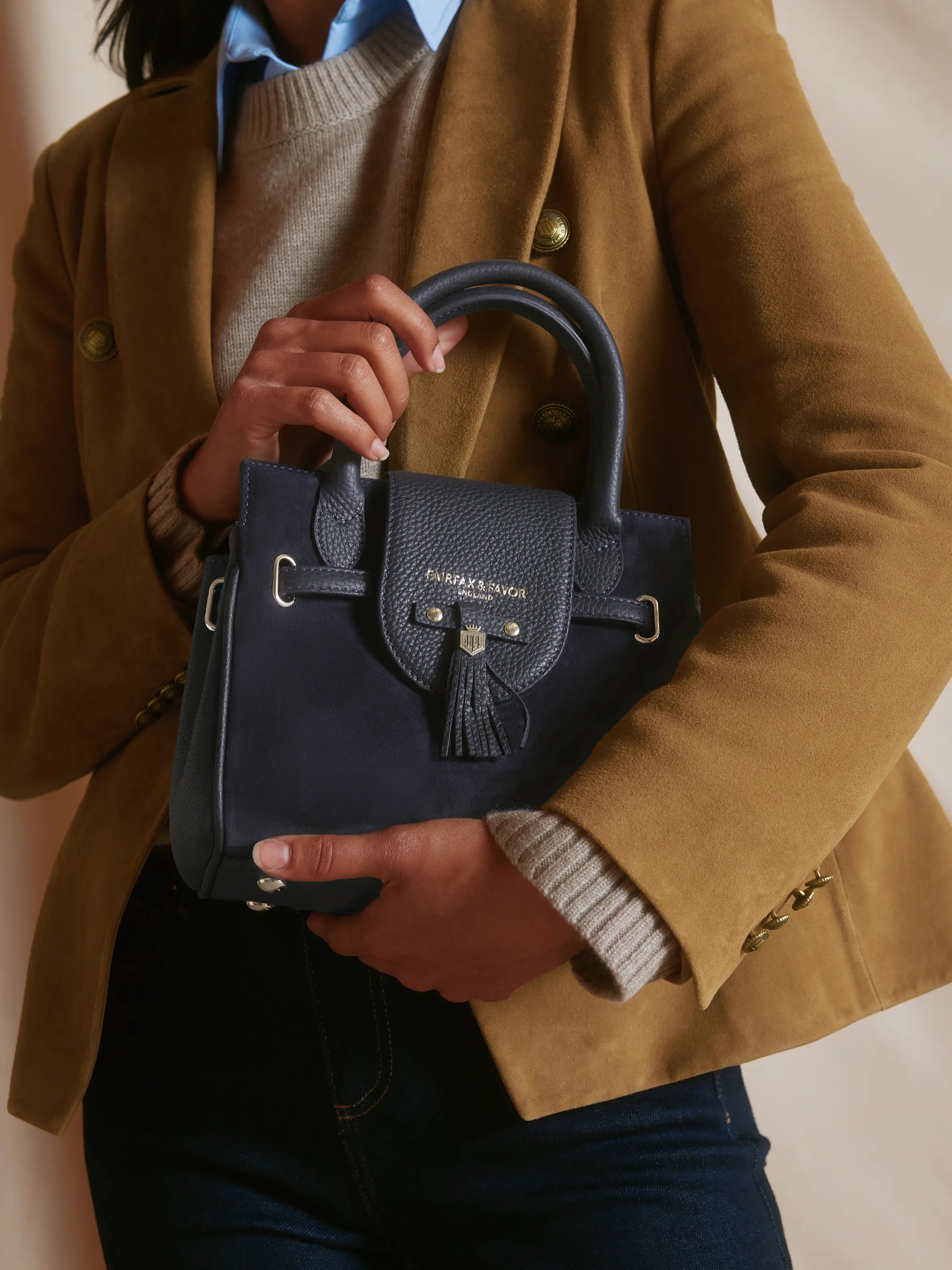 Mini Windsor - Women's Handbag - Navy Suede | Fairfax & Favor Mini Windsor - Women's Handbag - Navy Suede | Fairfax & Favor