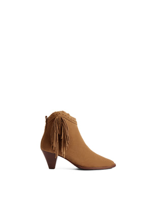 The Regina Ankle - Women's Fringed Ankle Boot - Tan Suede