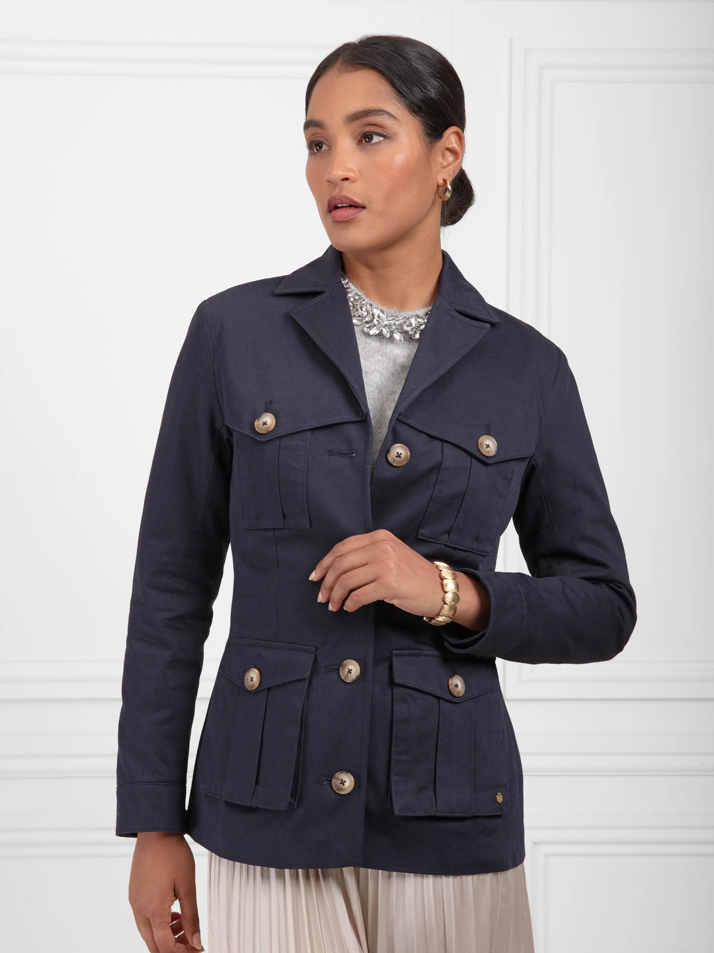 Savannah - Women's Safari Jacket - Navy Cotton | Fairfax & Favor