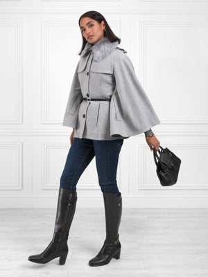 The Sienna - Women's Wool Cape - Light Grey with Removable Toscana Collar