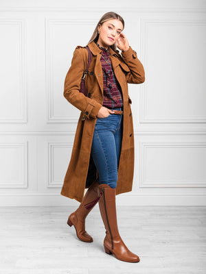 The Frances - Women's Trench Coat - Tan Suede