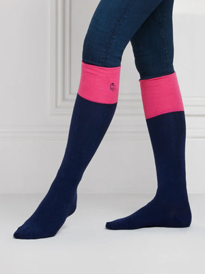 Signature Women's Knee High Socks - Navy & Hot Pink