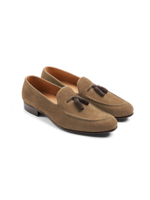 The Bedingfeld - Men's Tassel Loafer - Taupe & Chocolate Suede