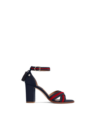 The London - Women's Heeled Sandal - Navy & Red Suede