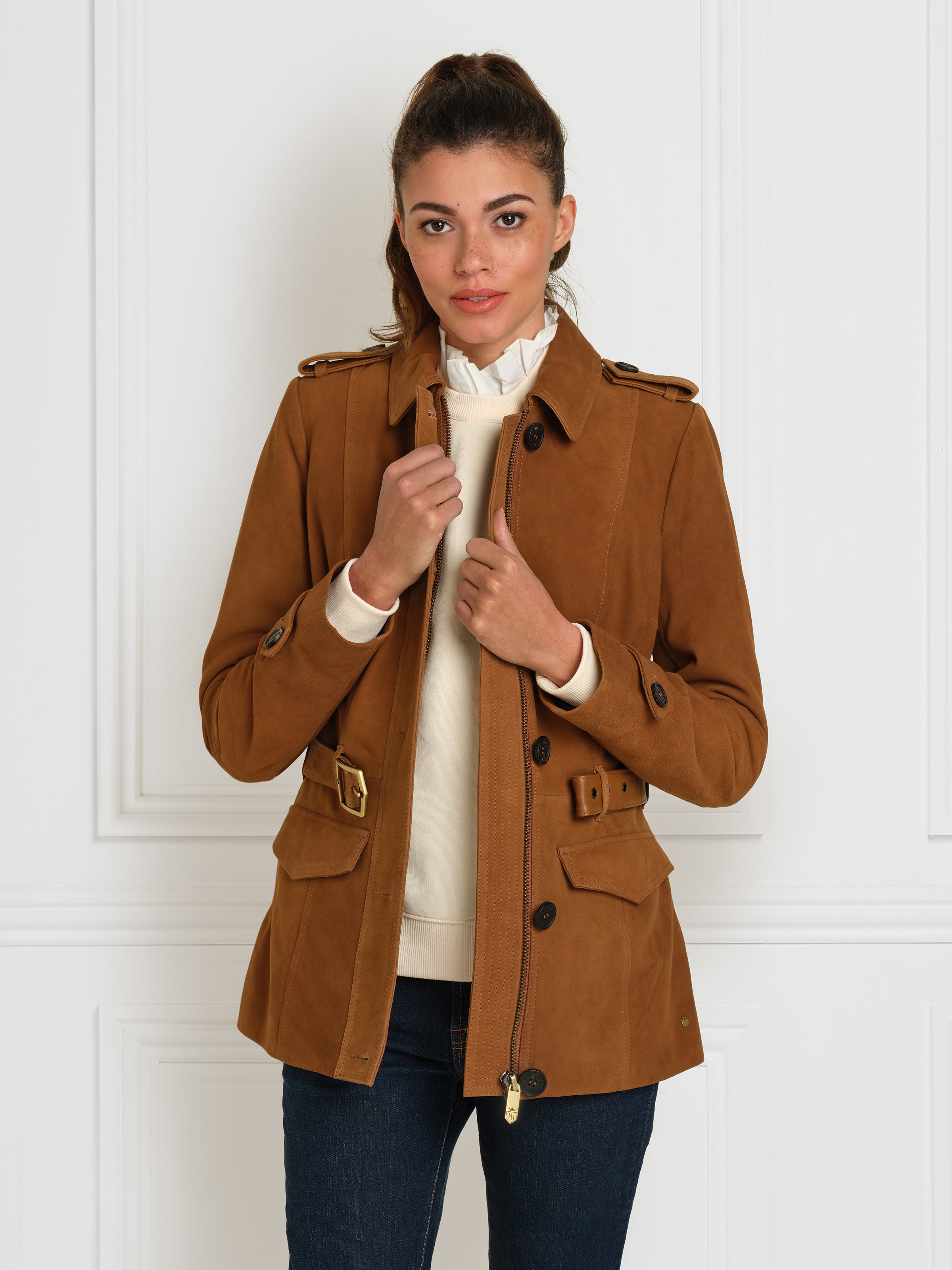 Frances Women's Jacket Tan Suede Fairfax Favor
