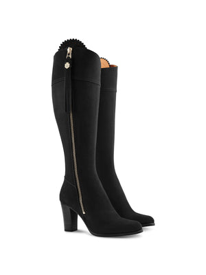 The Regina - Women's Tall High-Heeled Boot - Black Suede, Sporting Fit