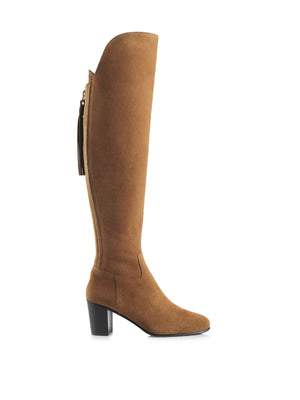 The Amira - Women's Over-the-Knee Heeled Boot - Tan Suede