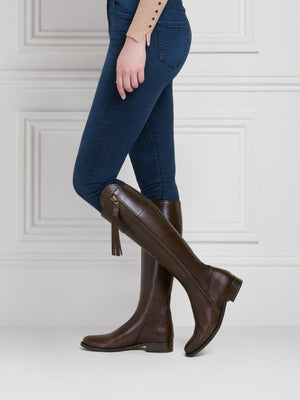 The Regina - Women's Tall Boot - Mahogany Leather, Narrow Calf