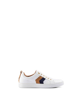 The Alexandra - Women's Trainer - White Leather with Tan & Navy Suede