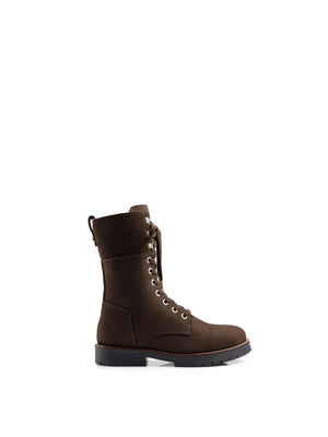 The Anglesey - Shearling Lined Combat Boot - Chocolate Nubuck