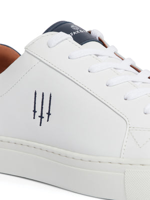 The Holbourne - Men's Trainer - White Leather, Navy & Grey