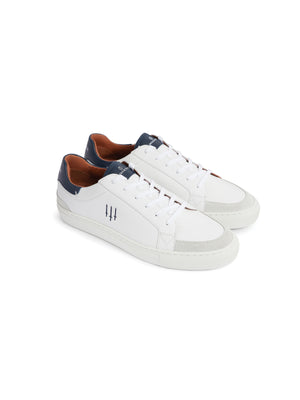 The Holbourne - Men's Trainer - White Leather, Navy & Grey