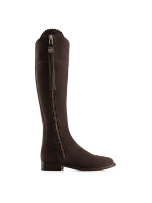 The Regina - Women's Tall Boot - Chocolate Suede, Regular Calf