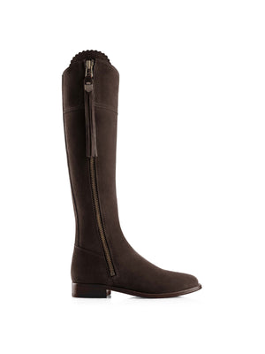 The Regina - Women's Tall Boot - Chocolate Suede, Narrow Calf