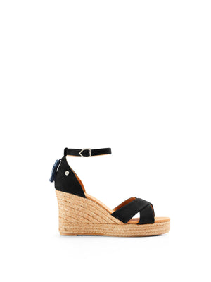 The Valencia - Women's Wedge Sandal - Black Suede