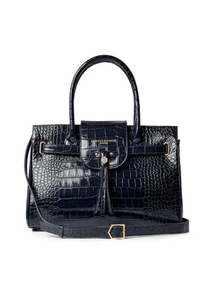 The Windsor - Women's Handbag - High Shine Navy Croc Leather
