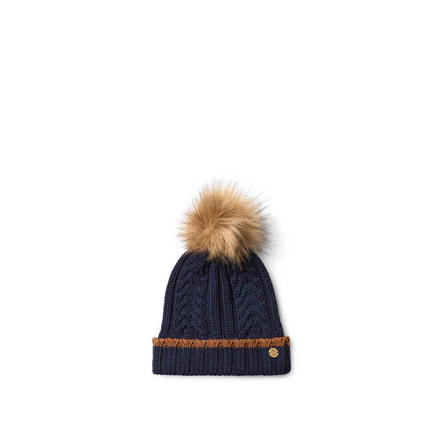 Signature Bobble Hat - Cable Knit Bobble Hat - Navy