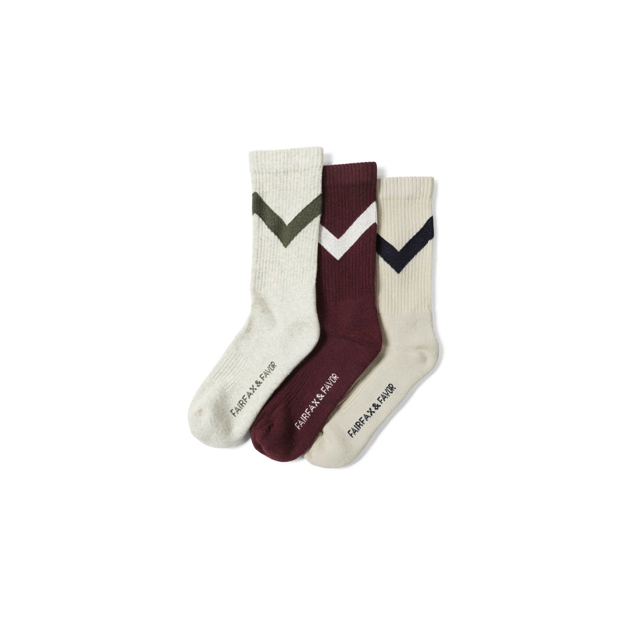 Women's Chevron Sock Set - Women's Chevron Set of Three Socks - Grey/Port/Neutral