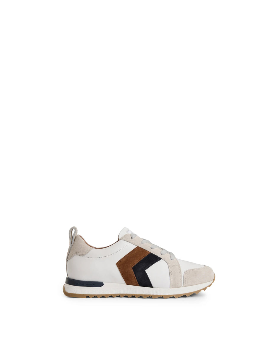 Xandra - Womens Trainers - White Leather with Tan & Navy Suede
