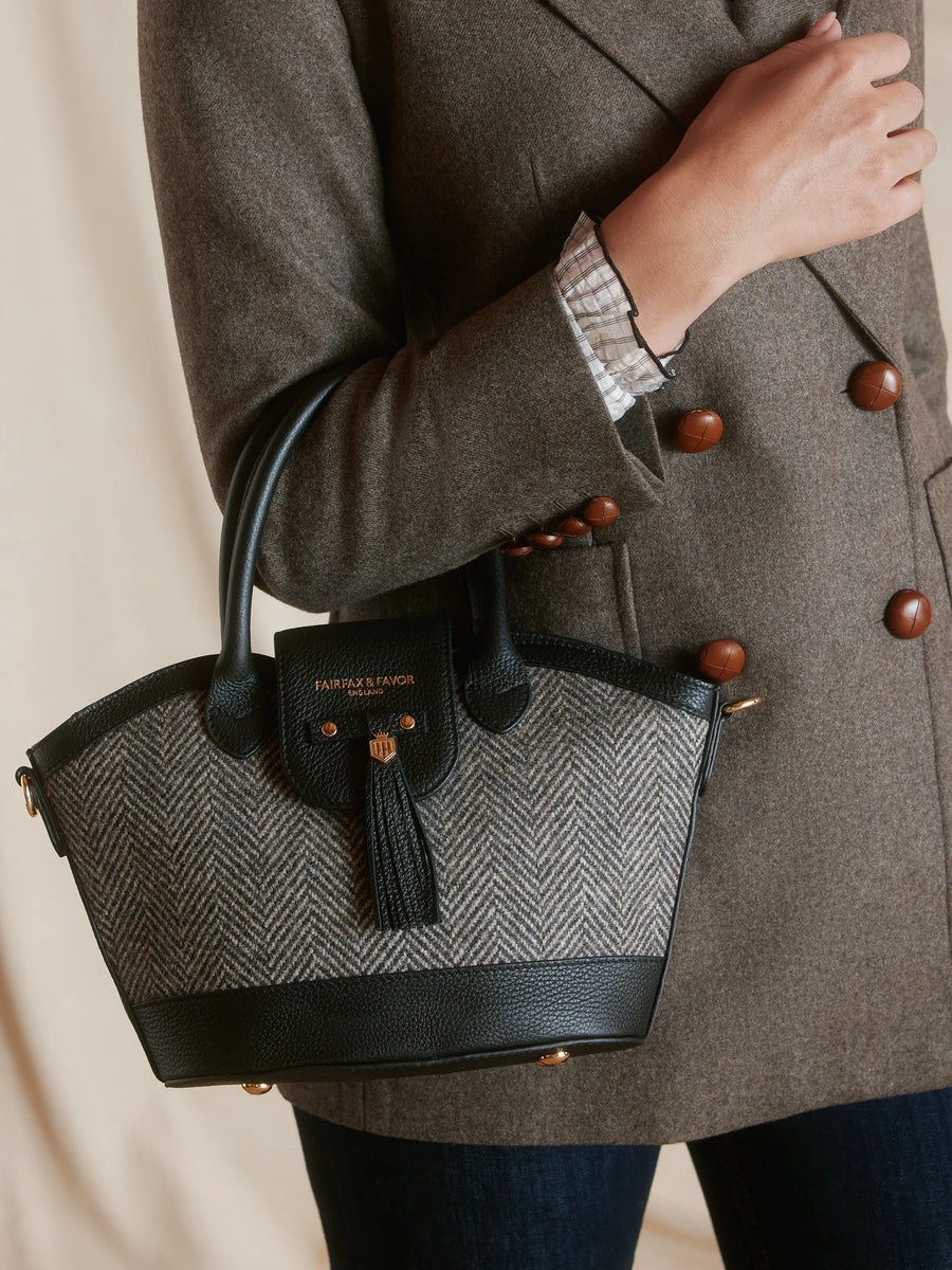 The Windsor - Women's Tote - Black Herringbone Leather