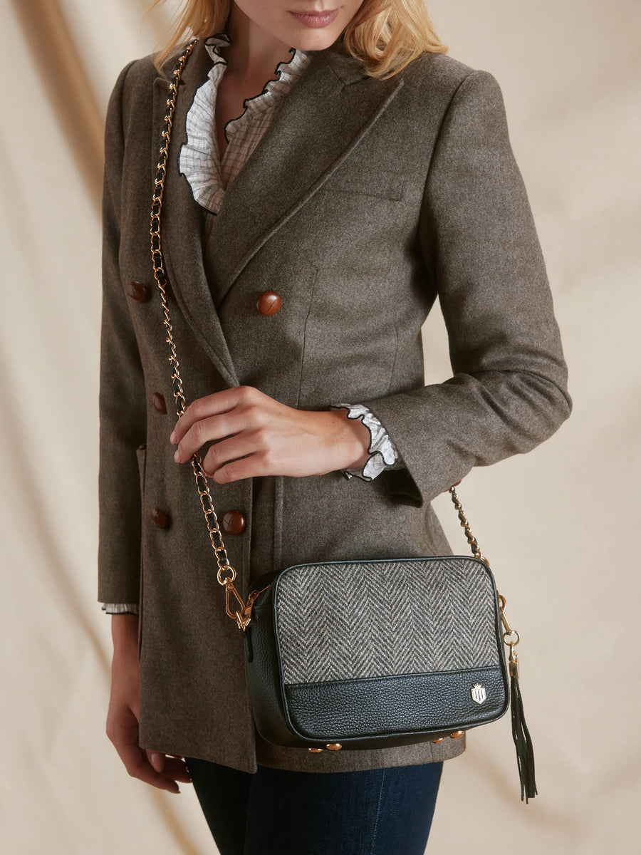 The Finsbury - Women's Crossbody Bag - Black Herringbone