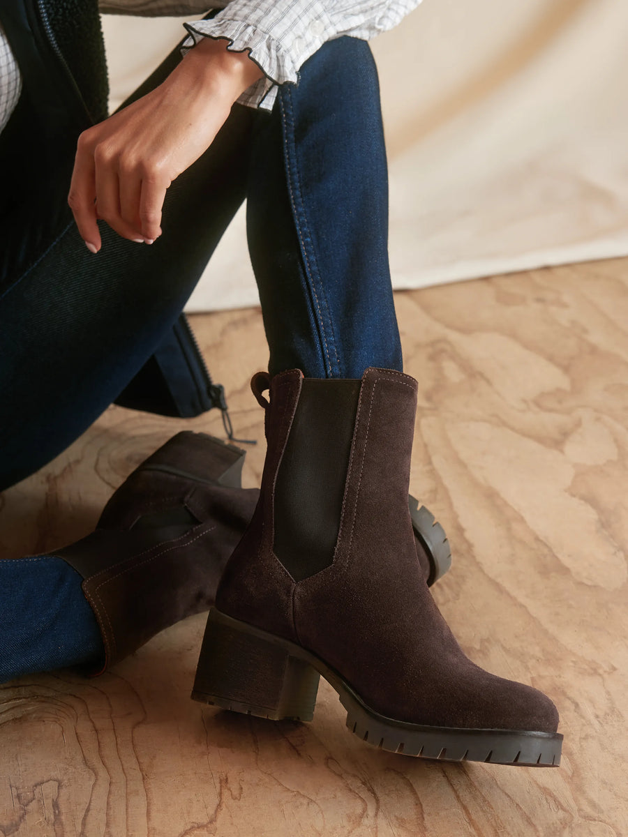 The Boudica - Women's Heeled Ankle Boots - Chocolate Suede