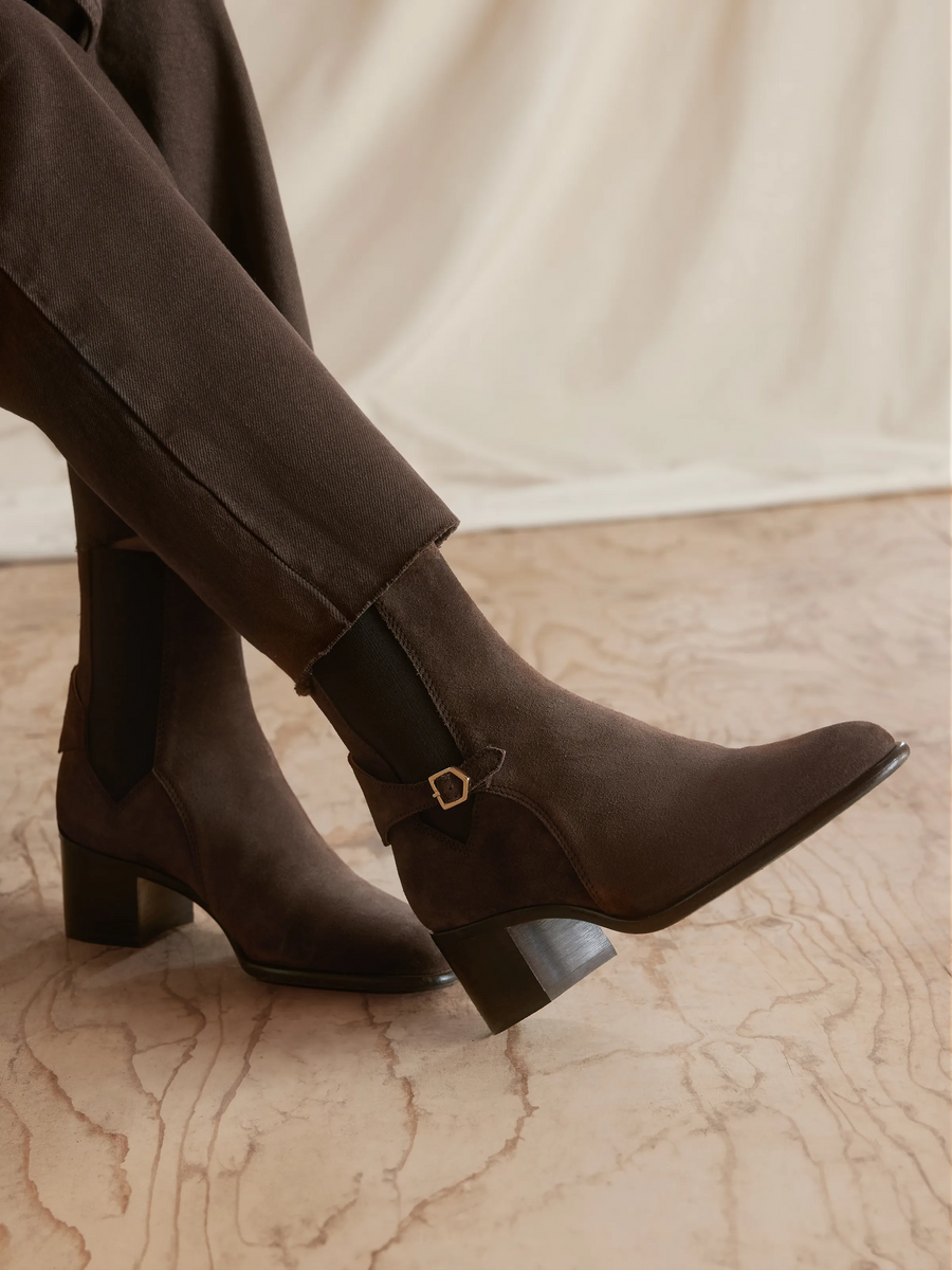 The Ambleside - Women's Heeled Ankle Boots - Chocolate Suede