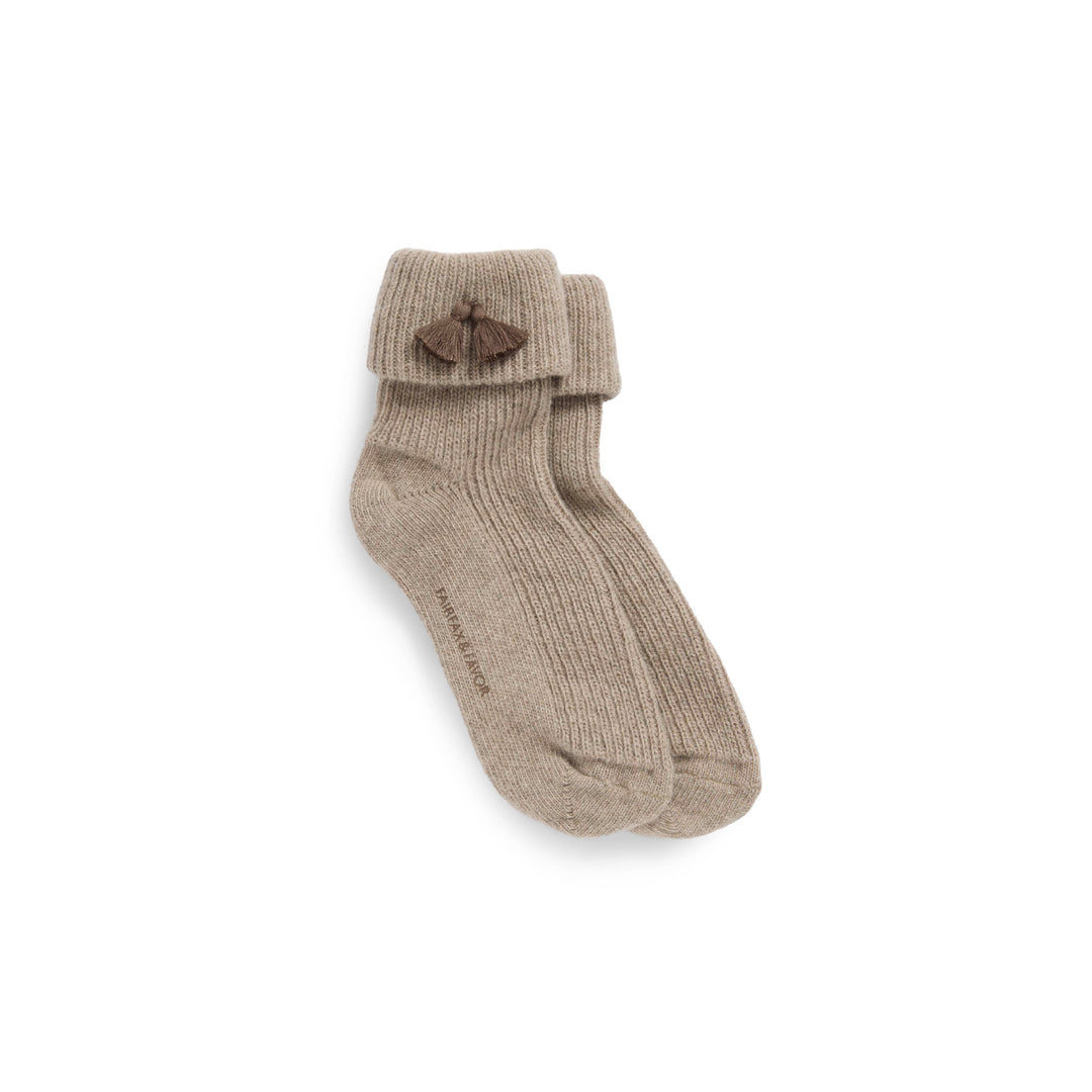Ladies Tassel Slipper Sock Taupe - Soft Accessories
