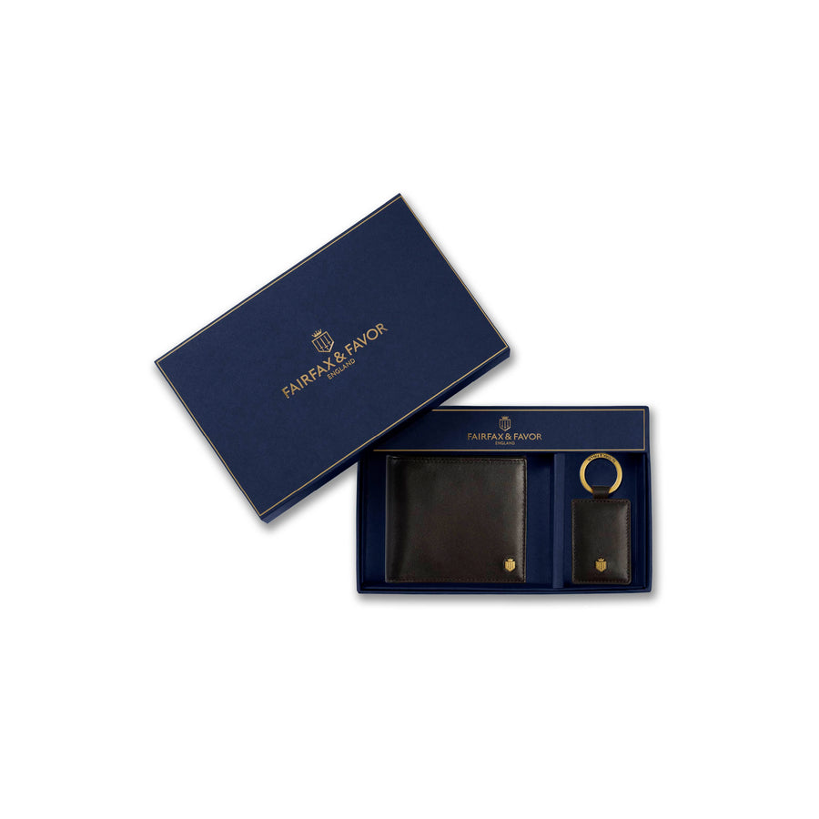 Wallet and Key Ring Gift Set - Wallet and Key Ring Set - Brown Leather
