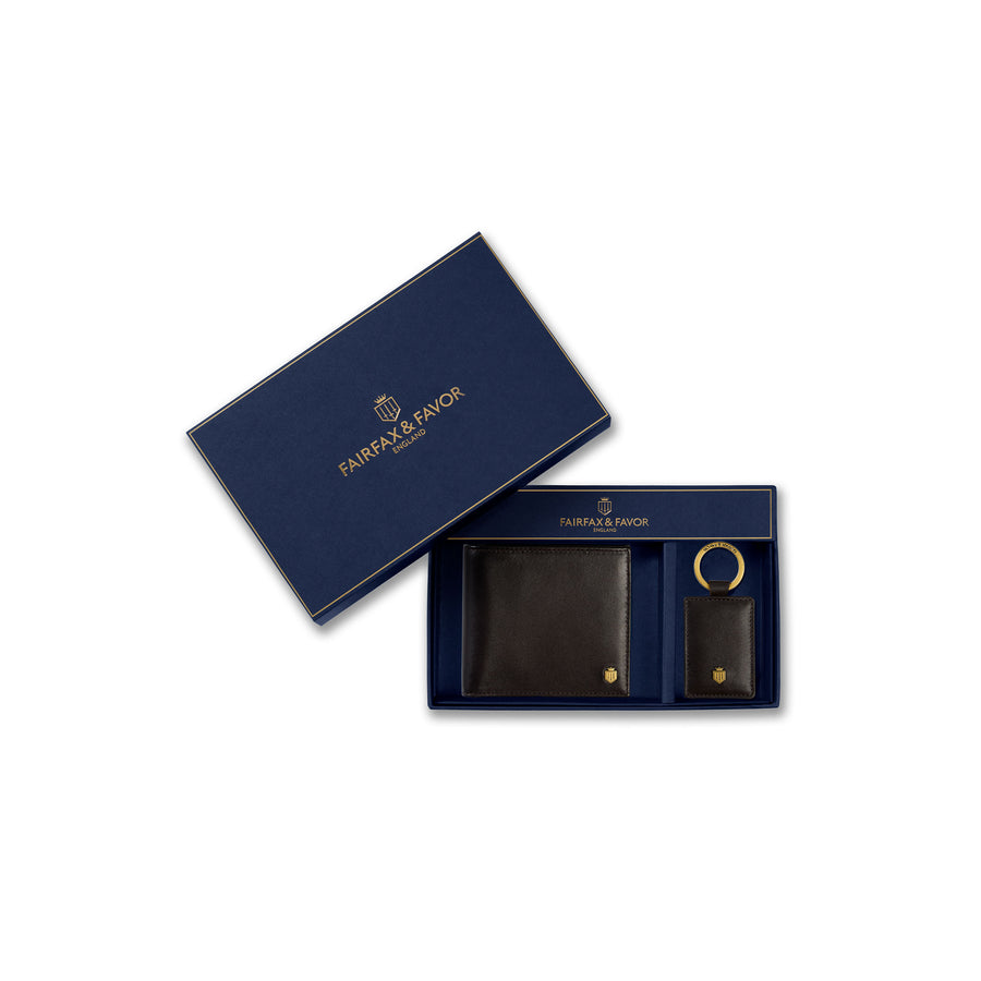 Wallet and Key Ring Gift Set - Wallet and Key Ring Set - Brown Leather