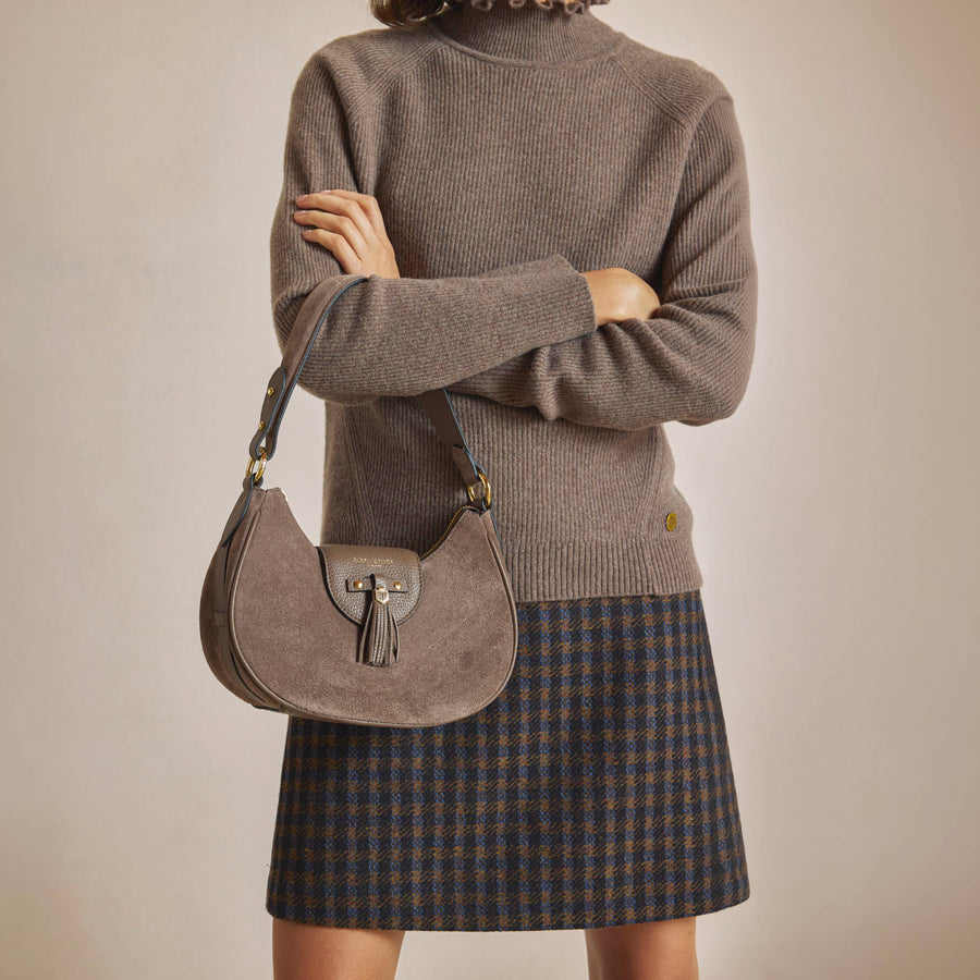 Windsor - Women's Shoulder Bag - Deep Taupe Suede