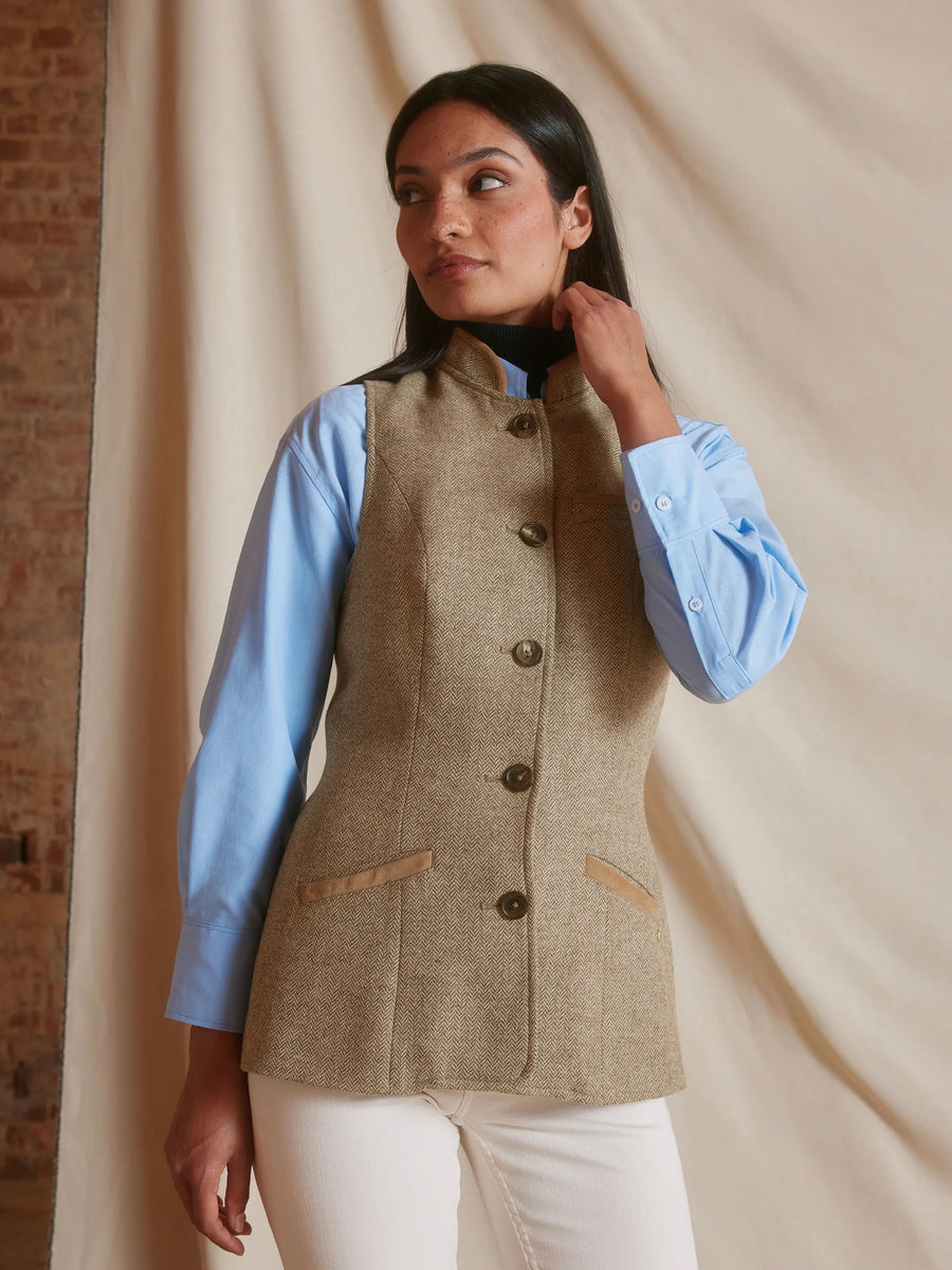 Madeline - Women's Gilet - Taupe Herringbone