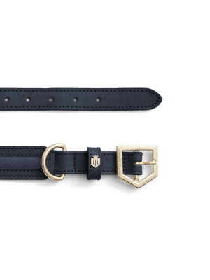 The Hampton - Dog collar - Navy Leather & Ink Suede