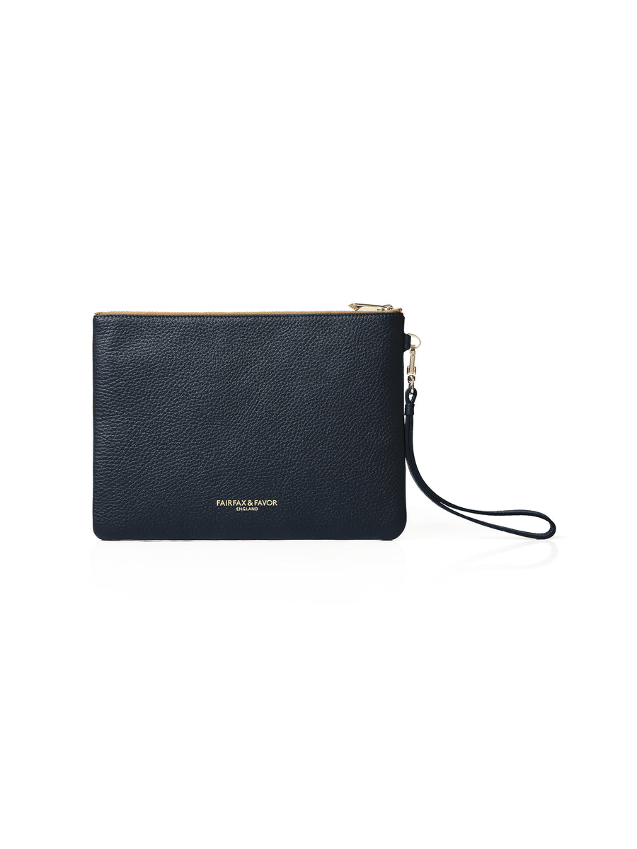 The Highbury - Women's Clutch Bag - Tan & Navy Suede